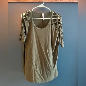 Olive Green Open Sleeve Blouse